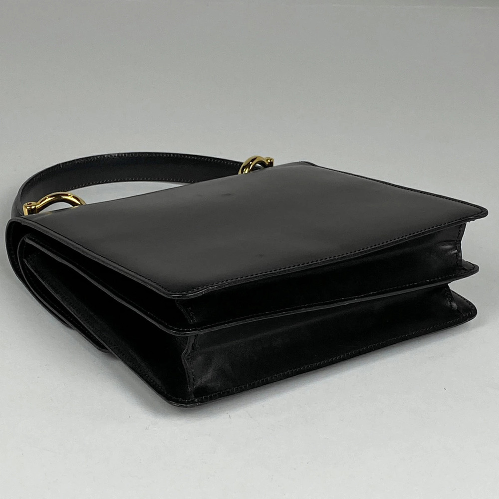 Celine Logo Handbag Double Flap Leather Black - Picture 2 of 7